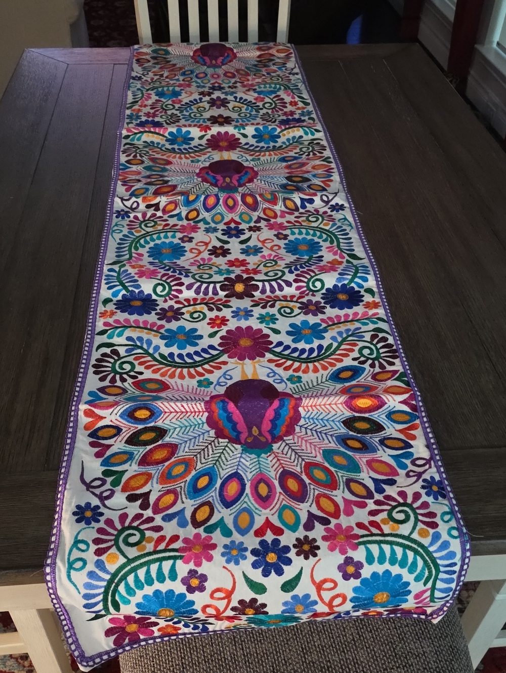 Hand-Embroidered Multicolor Floral Table Runner - Picture 3 of 5